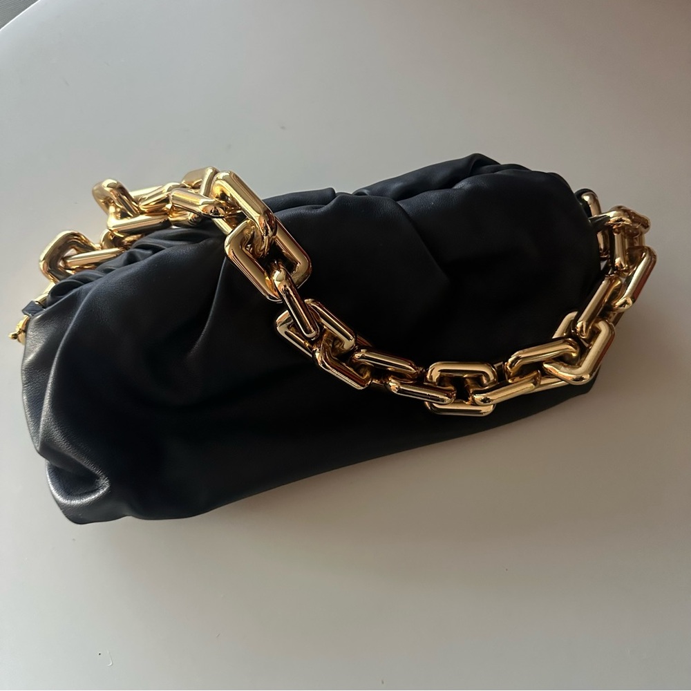 Bottega Veneta Chain Pouch in Black w/ Gold Chain